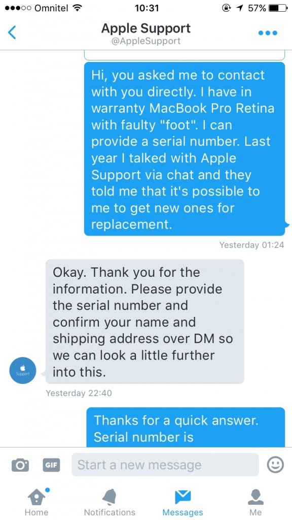 „Twitter“ susirašinėjimas su @AppleSupport