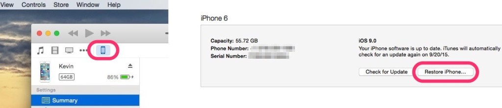 „iOS“ perrašymas per „iTunes“